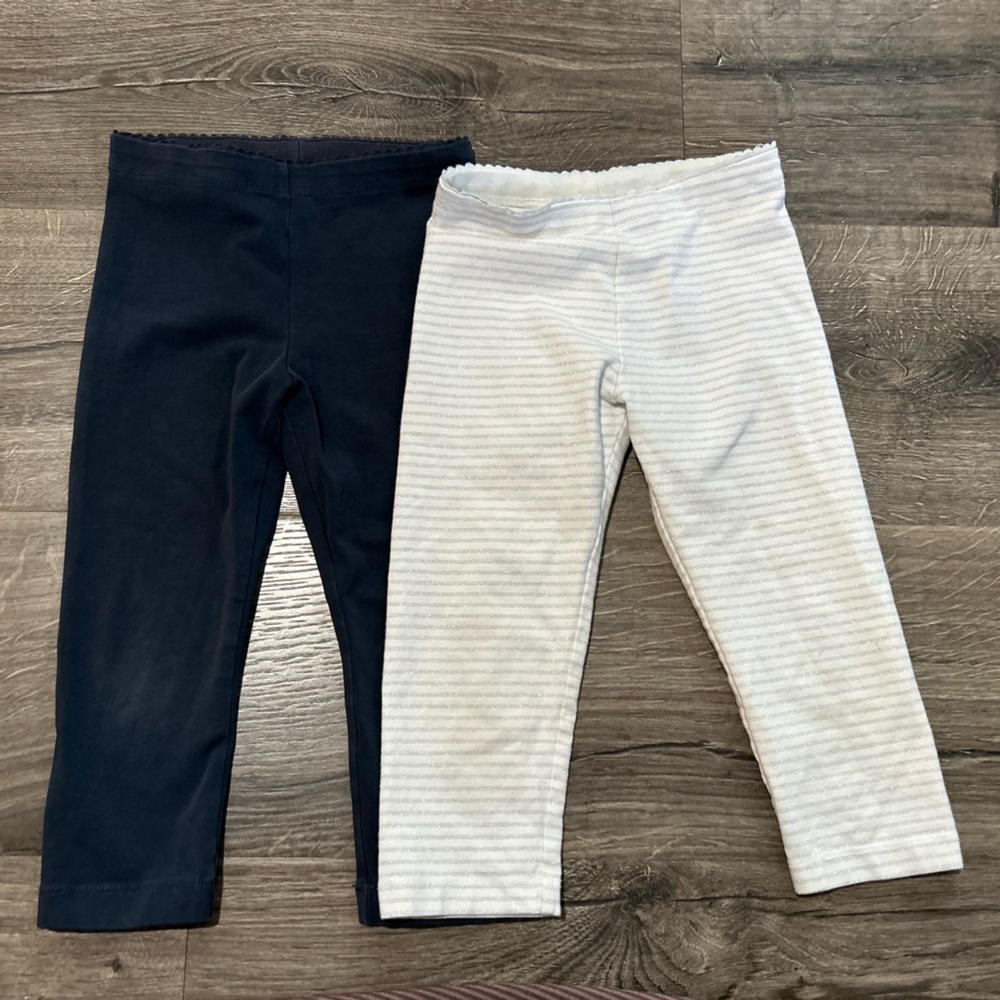 Tea Collection Navy and White Striped Leggings Bundle Cropped sz 5